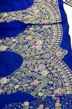 Royal blue butterfly net lehenga with coding sequins embroidery for wedding and party wear