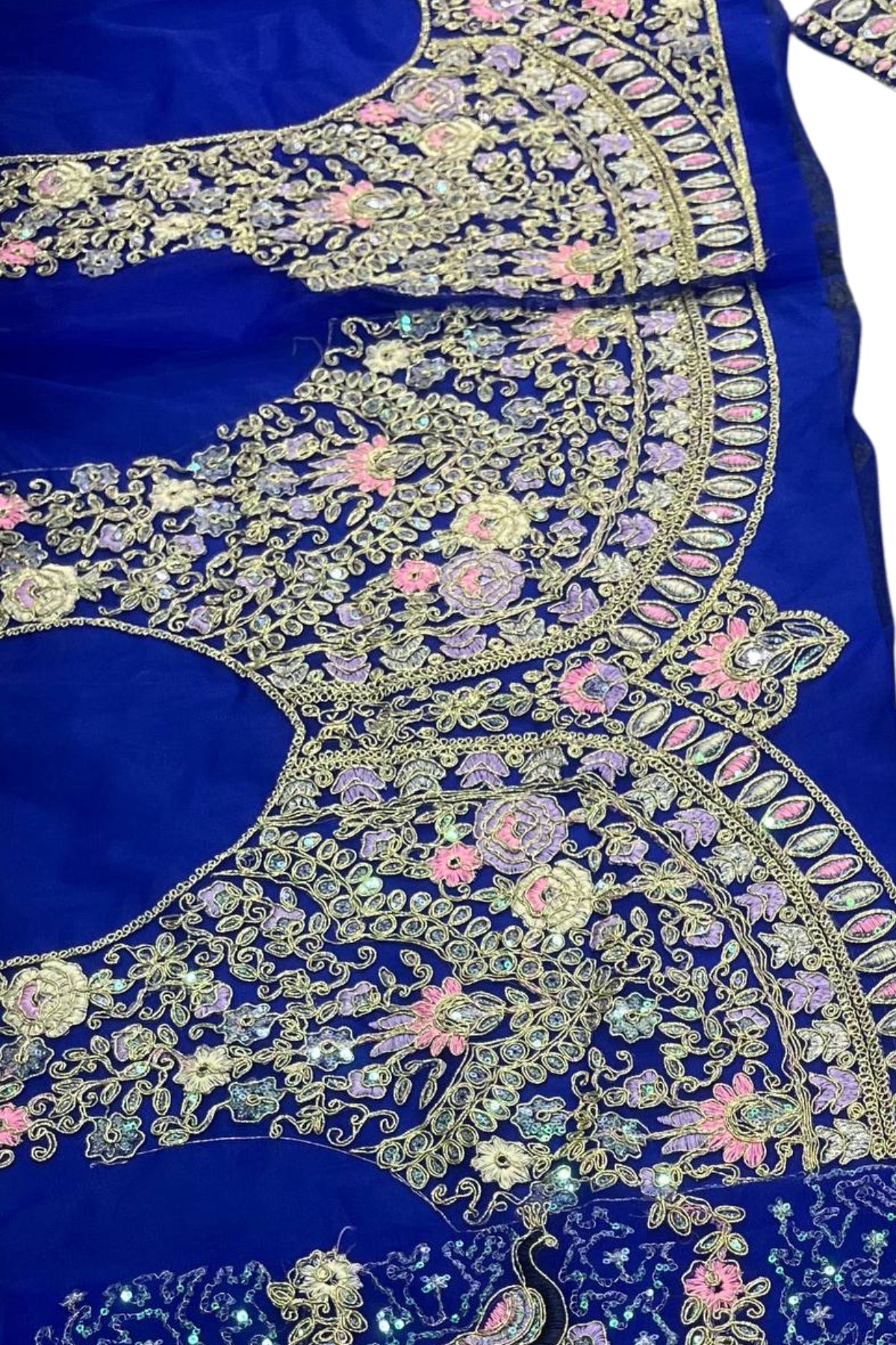 Royal blue butterfly net lehenga with coding sequins embroidery for wedding and party wear