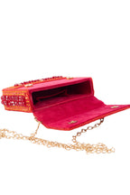 Red Hand Embellished Clutch Bag with Cutdana Sequins & Crystal Work