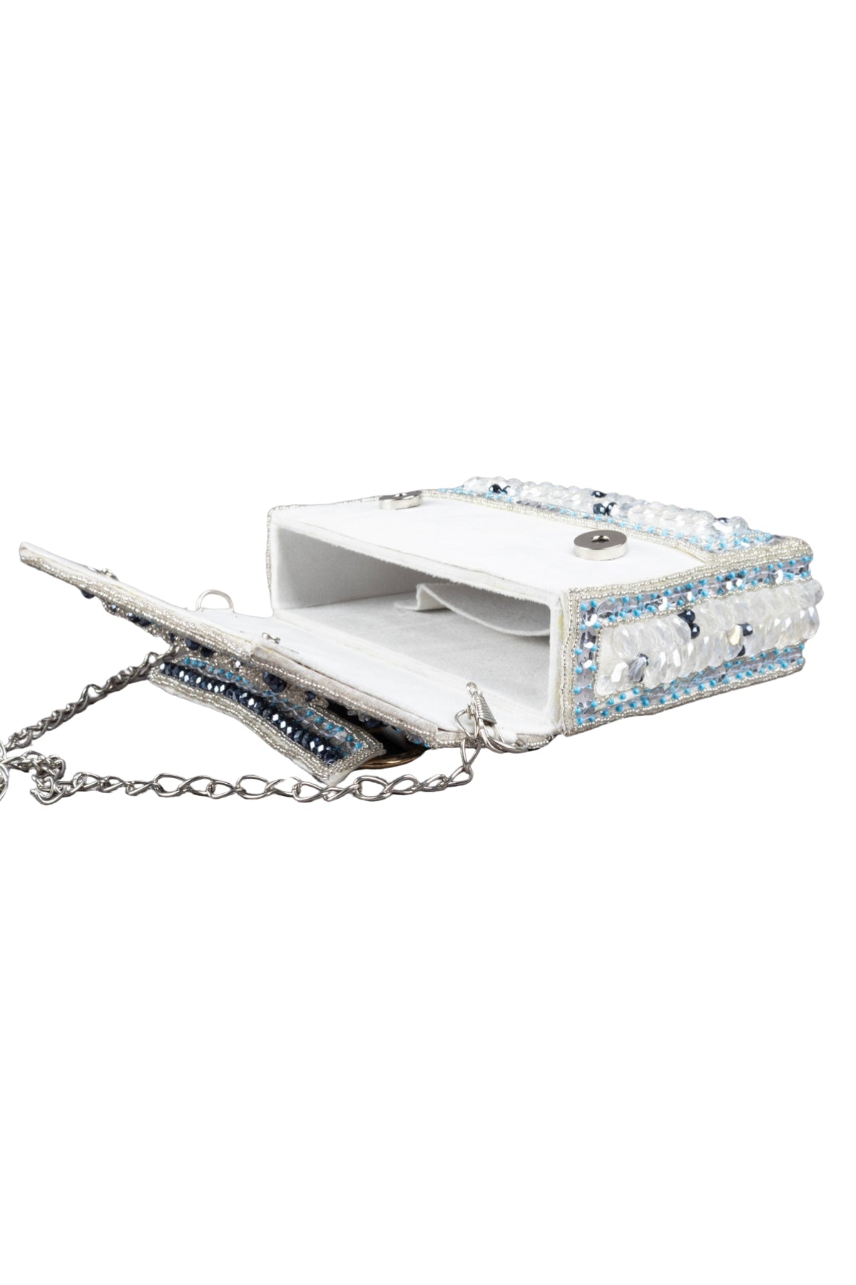 Silver Hand Embellished Clutch Bag with Cutdana Sequins & Crystal Work