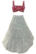 Elegant faux georgette flared lehenga with sequins embroidery, can-can layers and dupatta for wedding and festive wear