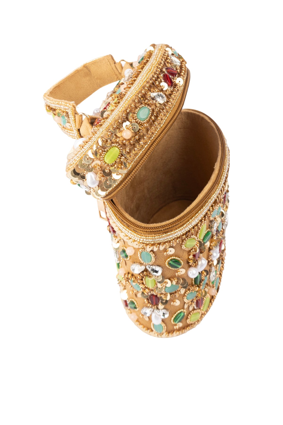 Eeth Gold Embellished Box Clutch with Zip Closure
