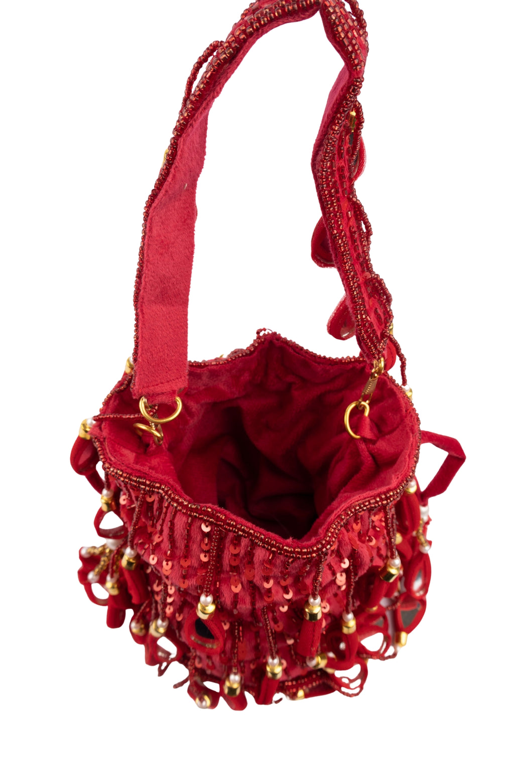 Wine Red  Mirror & Cut Dana Suede Potli Bag