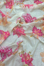 Elegant off white floral tabby silk saree with sequin work for wedding and festive occasions