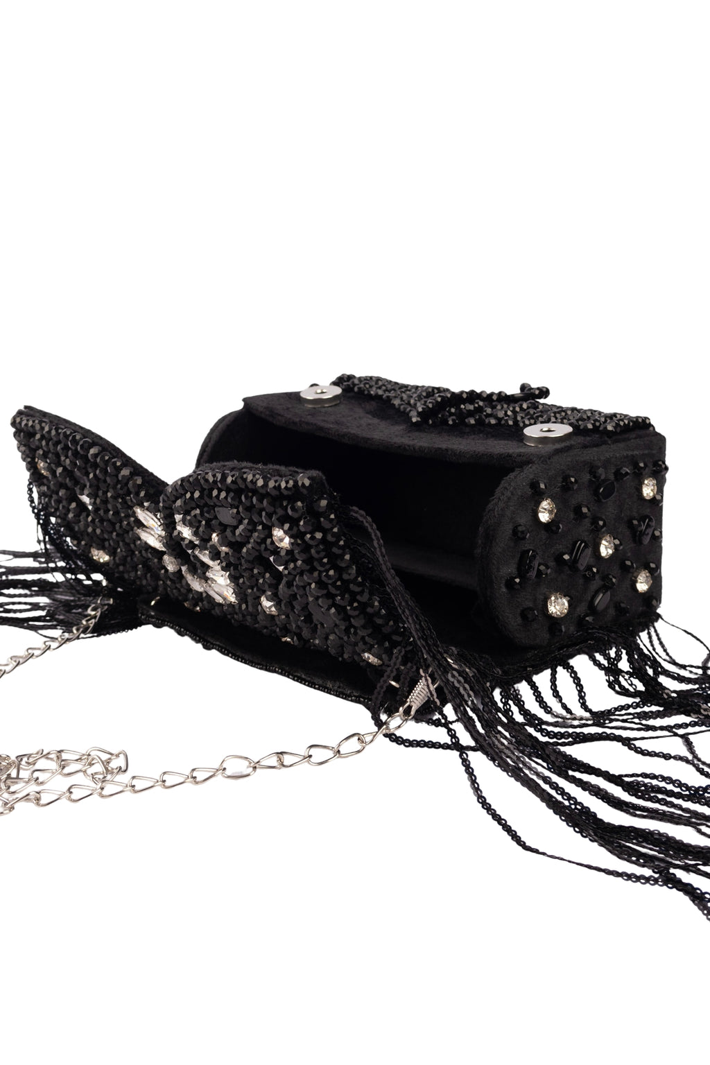 Black Hand Embellished Clutch Bag with Crystal Work