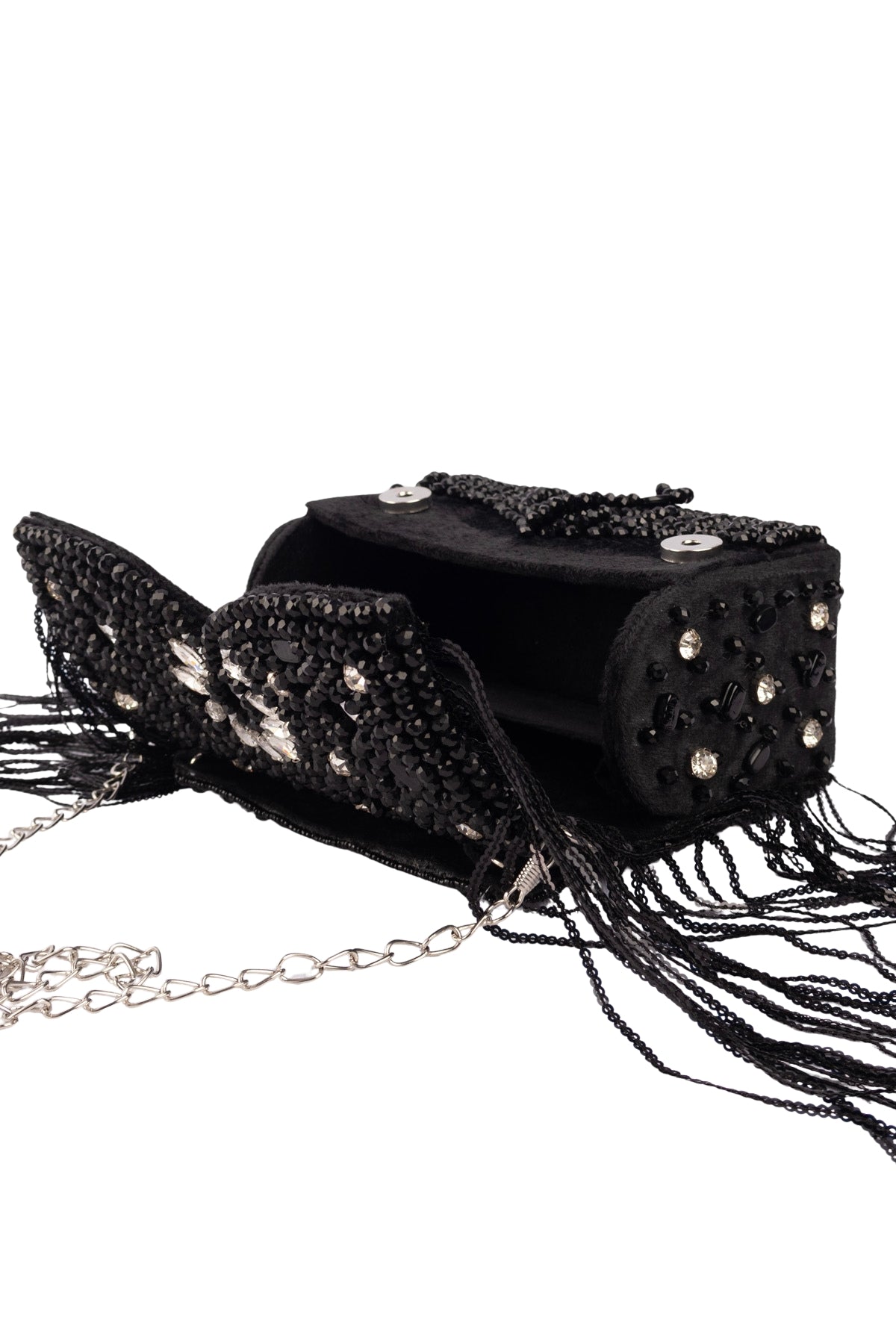 Black Hand Embellished Clutch Bag with Crystal Work
