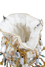 Ivory Velvet Potli Bag with MirrorSequin & Crystal Work