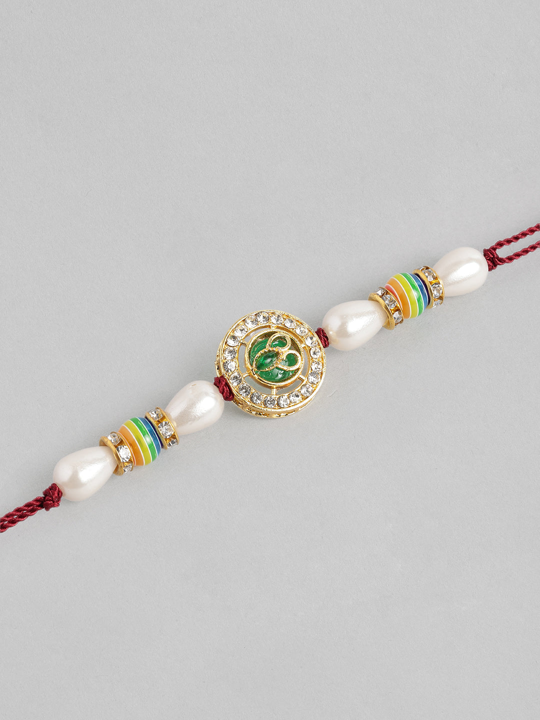 Multi Colour Brass Kundan Rakhi set of 2