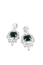 Emerald Green Cushion CZ Silver Drop Earrings Statement Jewellery