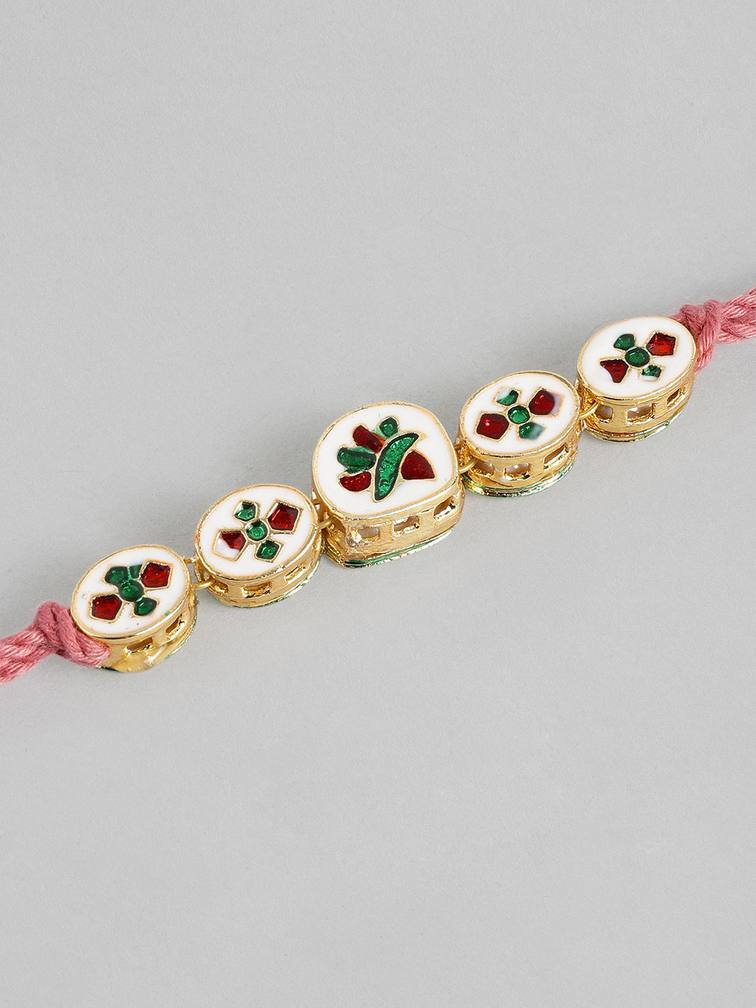 Multi Colour Brass Kundan Rakhi set of 2