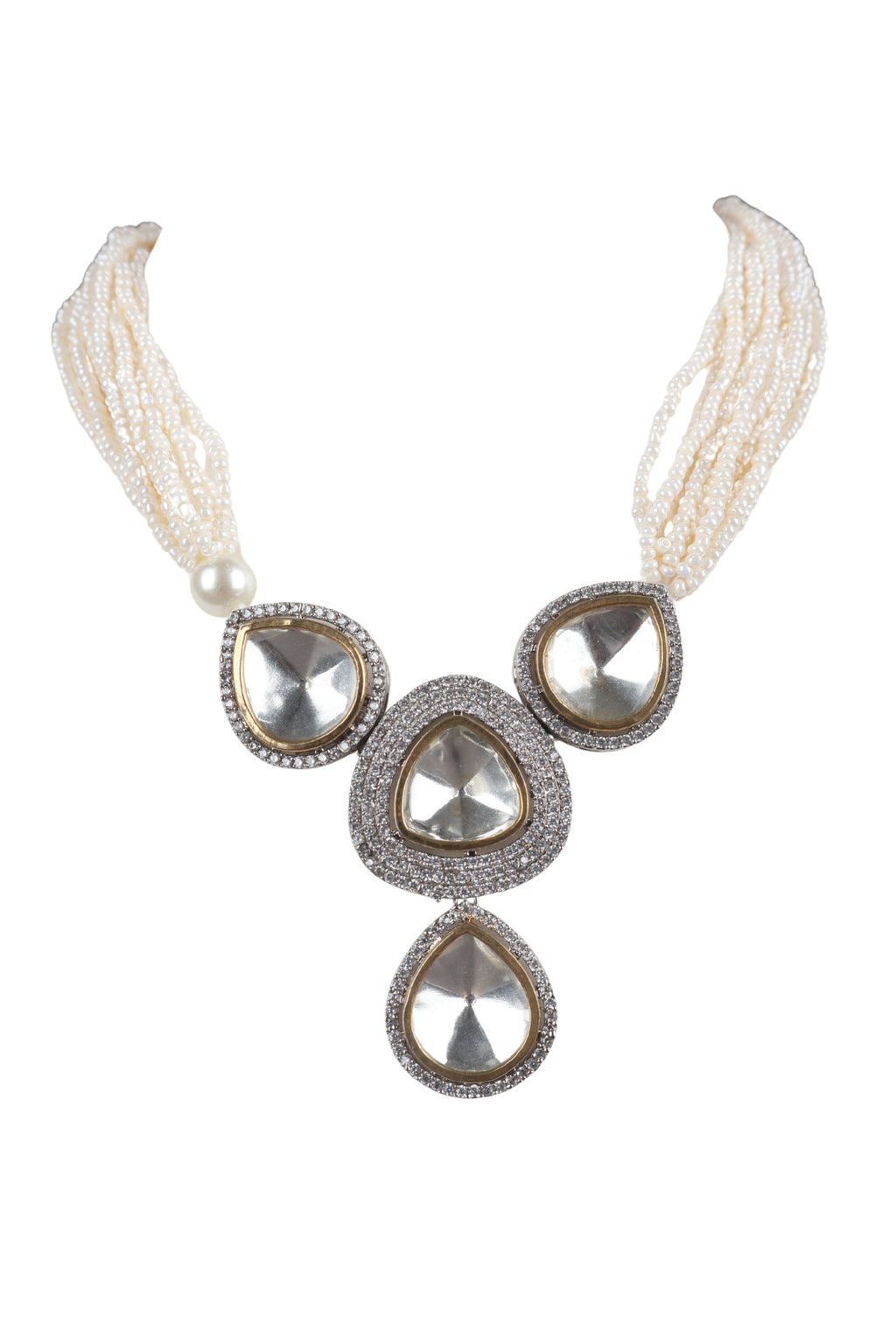Ivory Pearl Kundan Drop Choker Necklace Set with Earrings