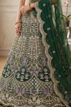 Flared mono satin silk lehenga with sequins cut work can-can layers blouse and dupatta for wedding and festive wear