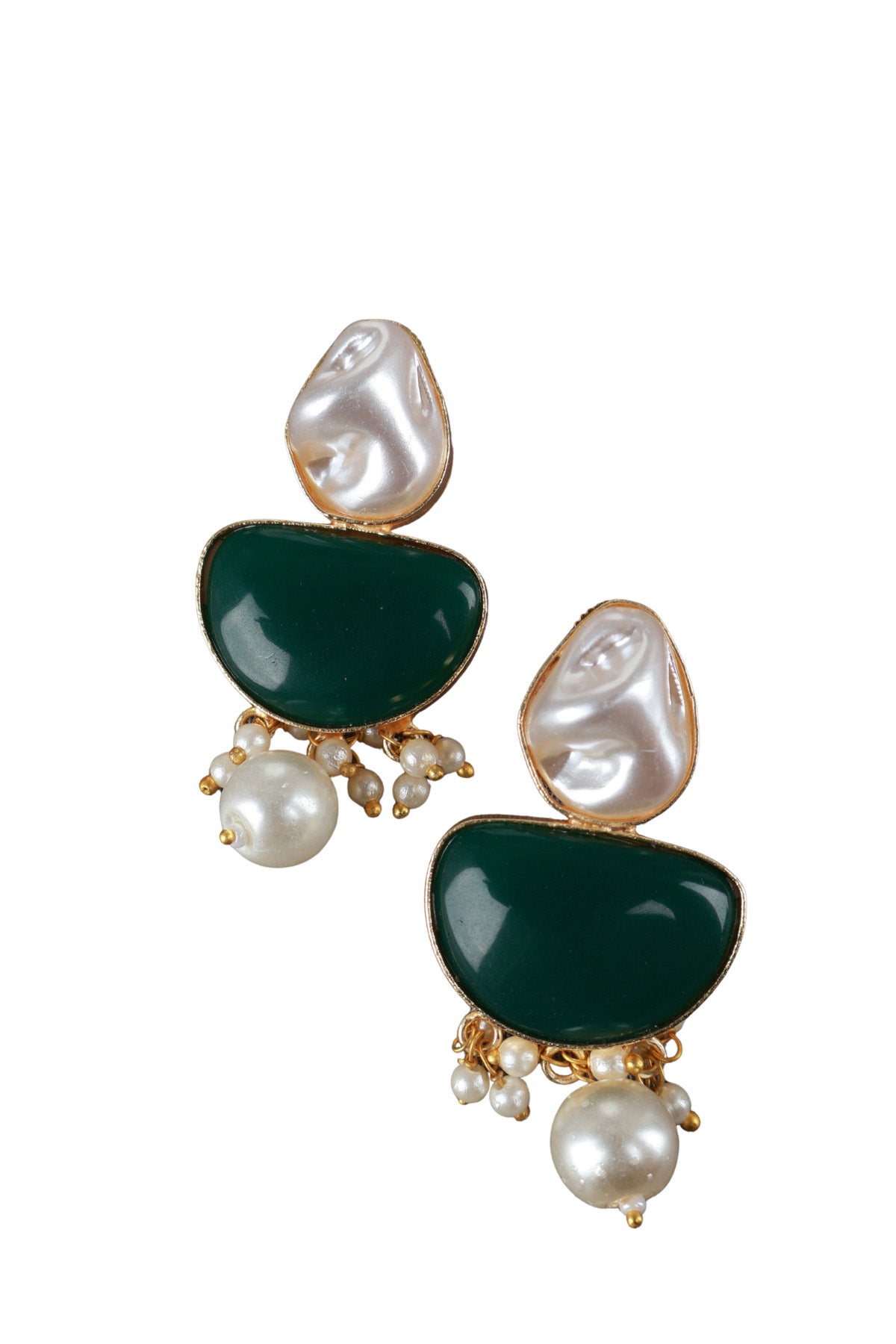 Baroque Pearl Long Necklace Green Pendant Statement Jewellery