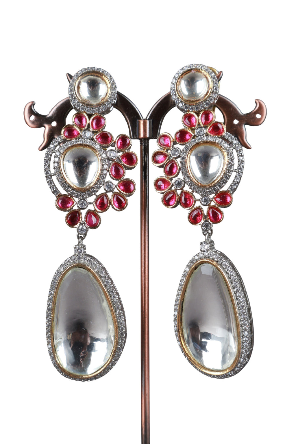 Polki Ruby Two-Tone Drop Earrings Luxury Jewellery
