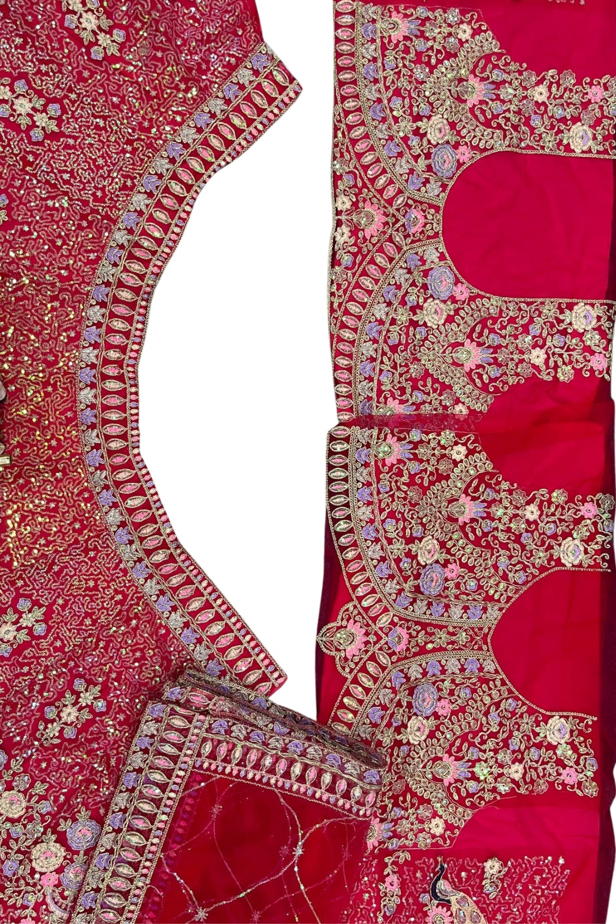 Red butterfly net lehenga with coding sequins embroidery for wedding, bridal and festive wear