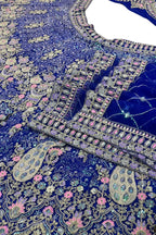 Royal blue butterfly net lehenga with coding sequins embroidery for wedding and party wear