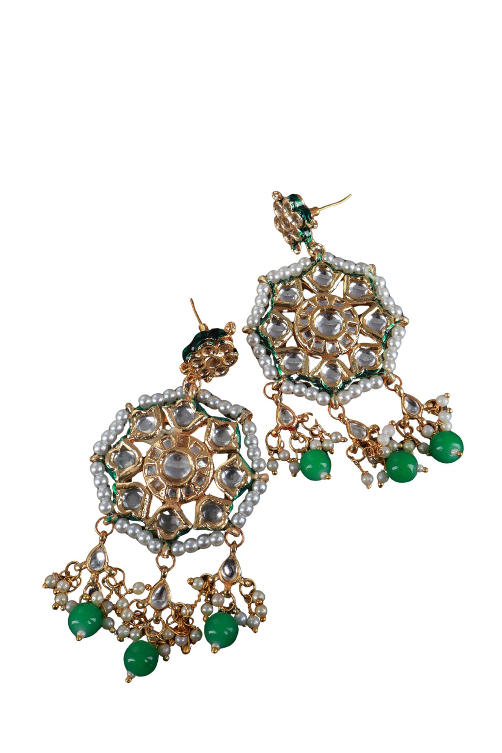 Green Beaded Kundan Gold-Plated Choker Set with Earrings