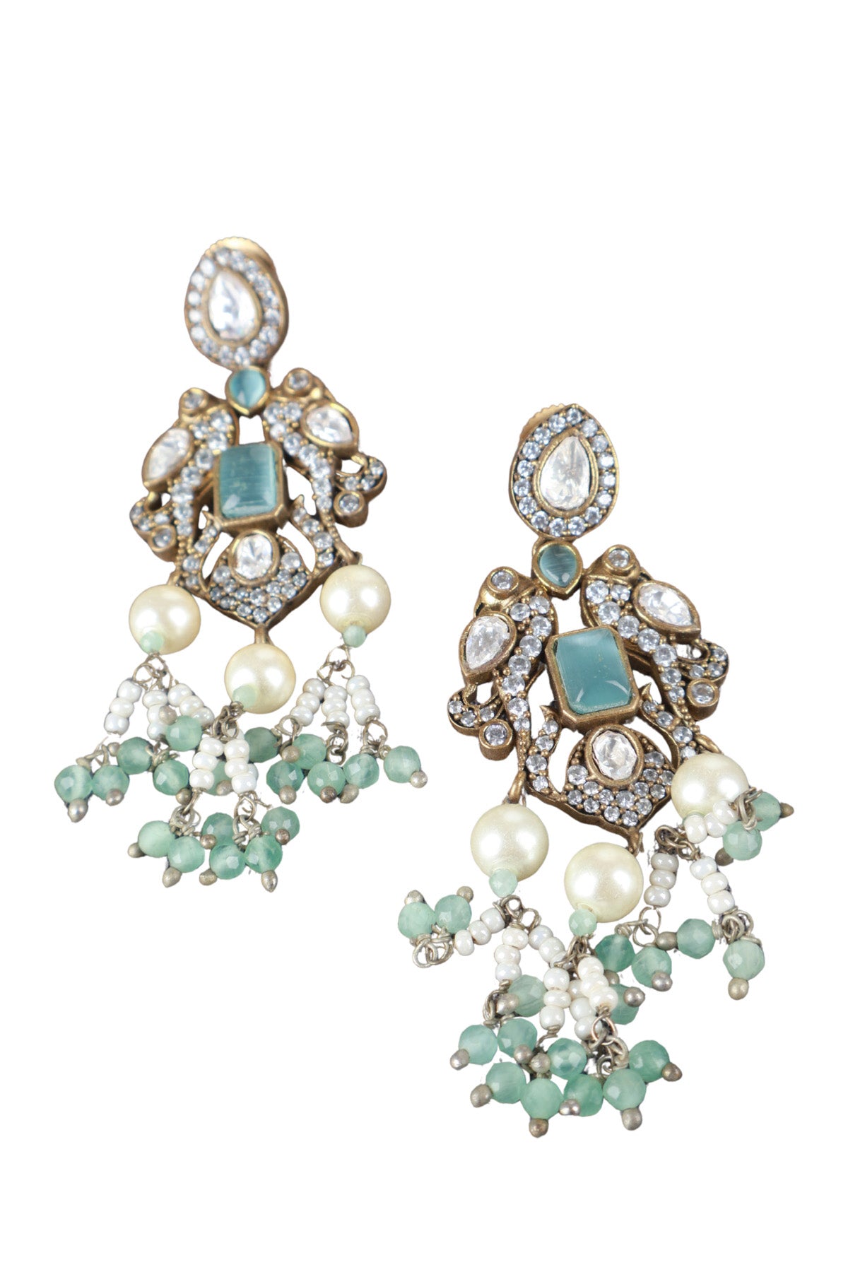Mint Green Kundan Choker Necklace Set with Earrings Premium Ethnic Jewellery