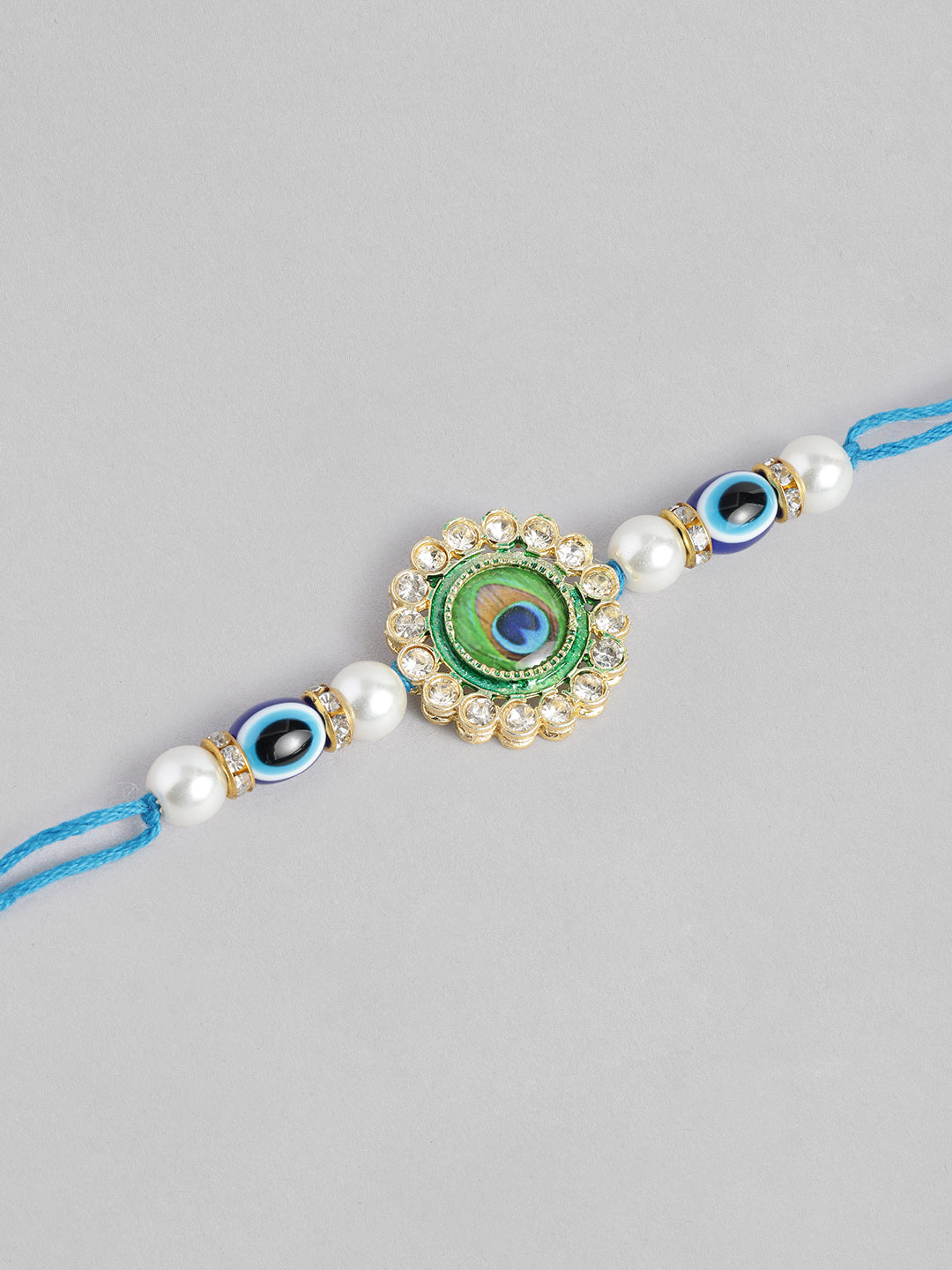 Multi Colour Brass Kundan Rakhi set of 2