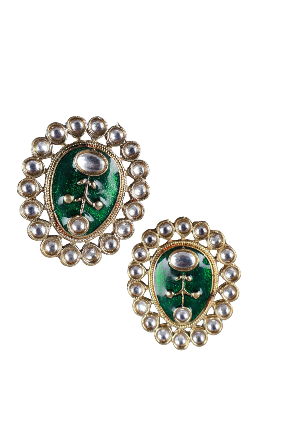 Green Stone Pearl Multi-Layer Necklace Set with Pendant Earrings