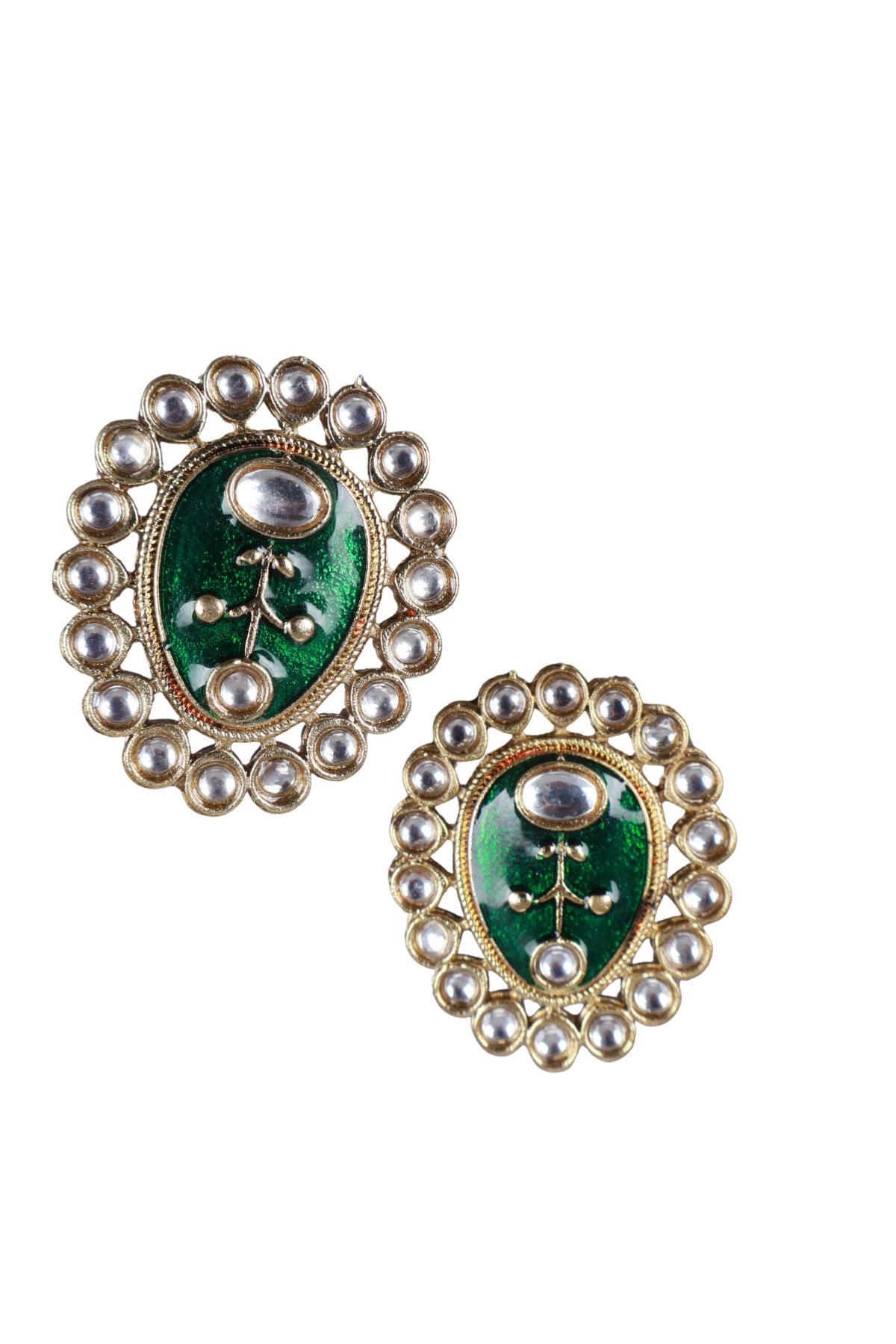 Green Stone Pearl Multi-Layer Necklace Set with Pendant Earrings