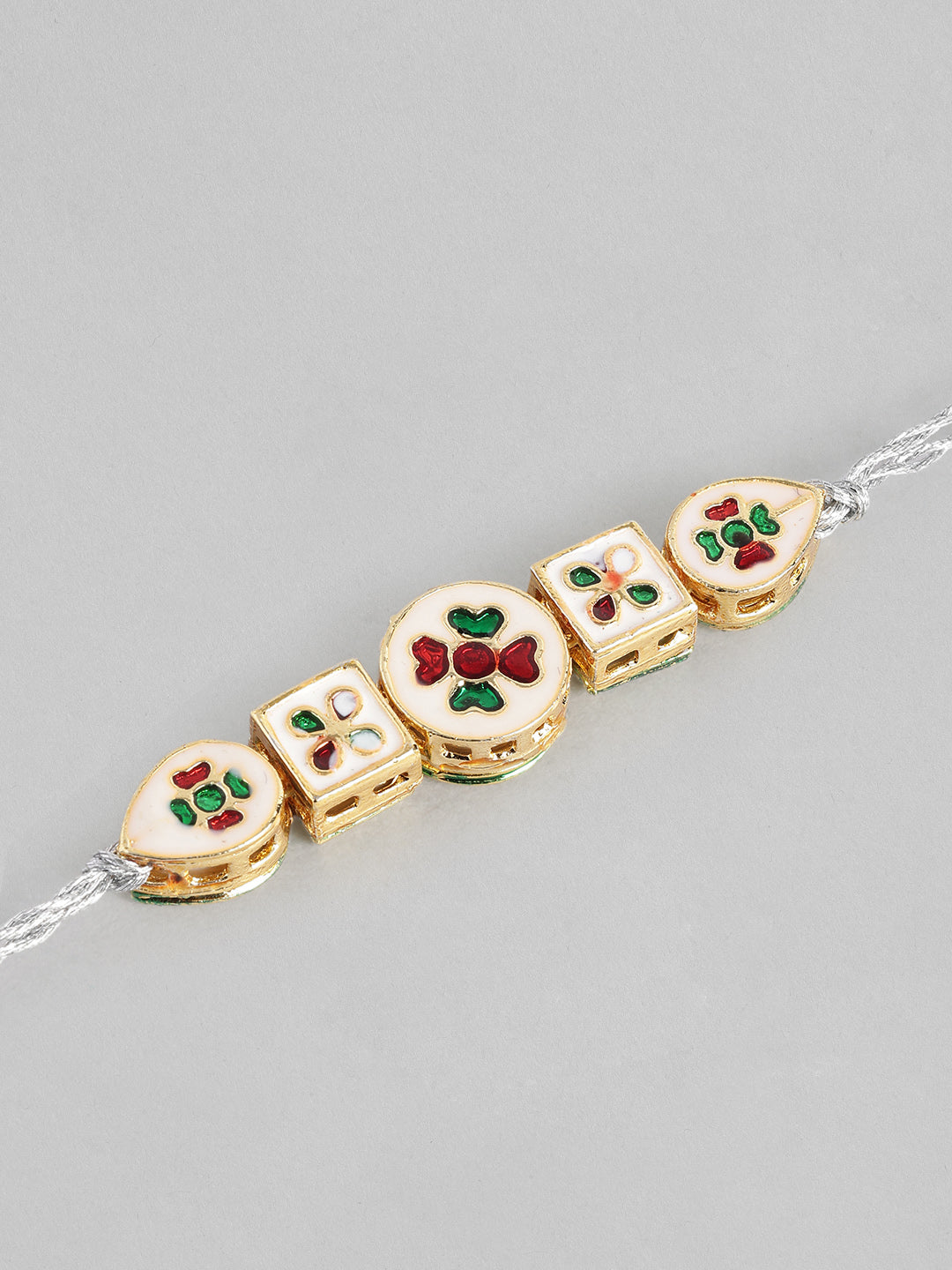 Multi Colour Brass Kundan Rakhi set of 2