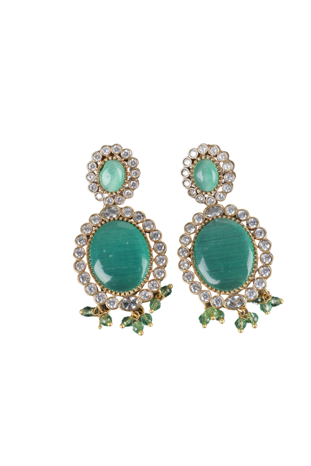 Green Stone Statement Gold-Plated Choker Necklace Set with Earrings