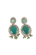 Green Stone Statement Gold-Plated Choker Necklace Set with Earrings