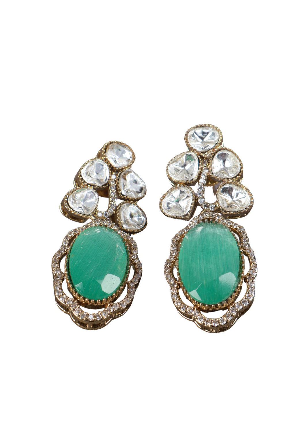 Green Stone Kundan Gold-Plated Statement Earrings