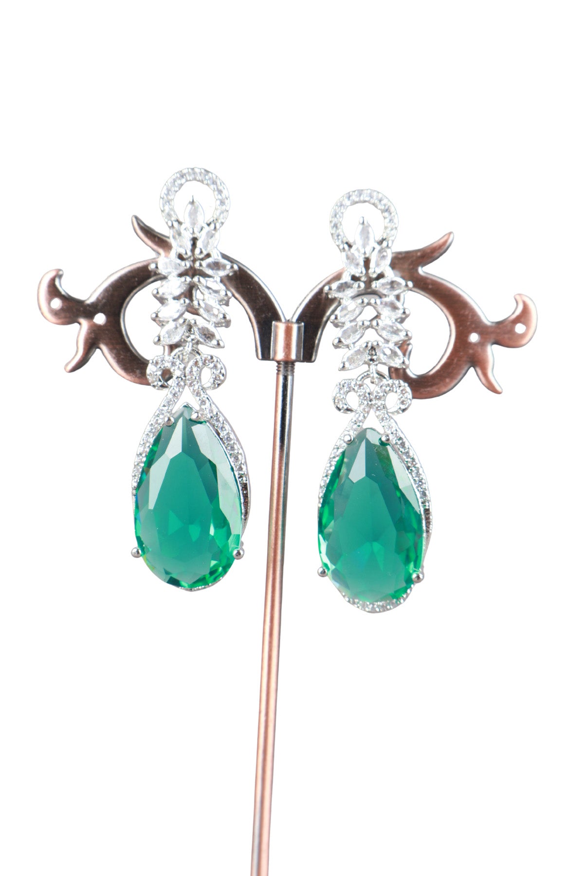 Bright Emerald Teardrop Silver CZ Drop Earrings Party Jewellery