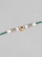 Multi Colour Brass Kundan Rakhi set of 2