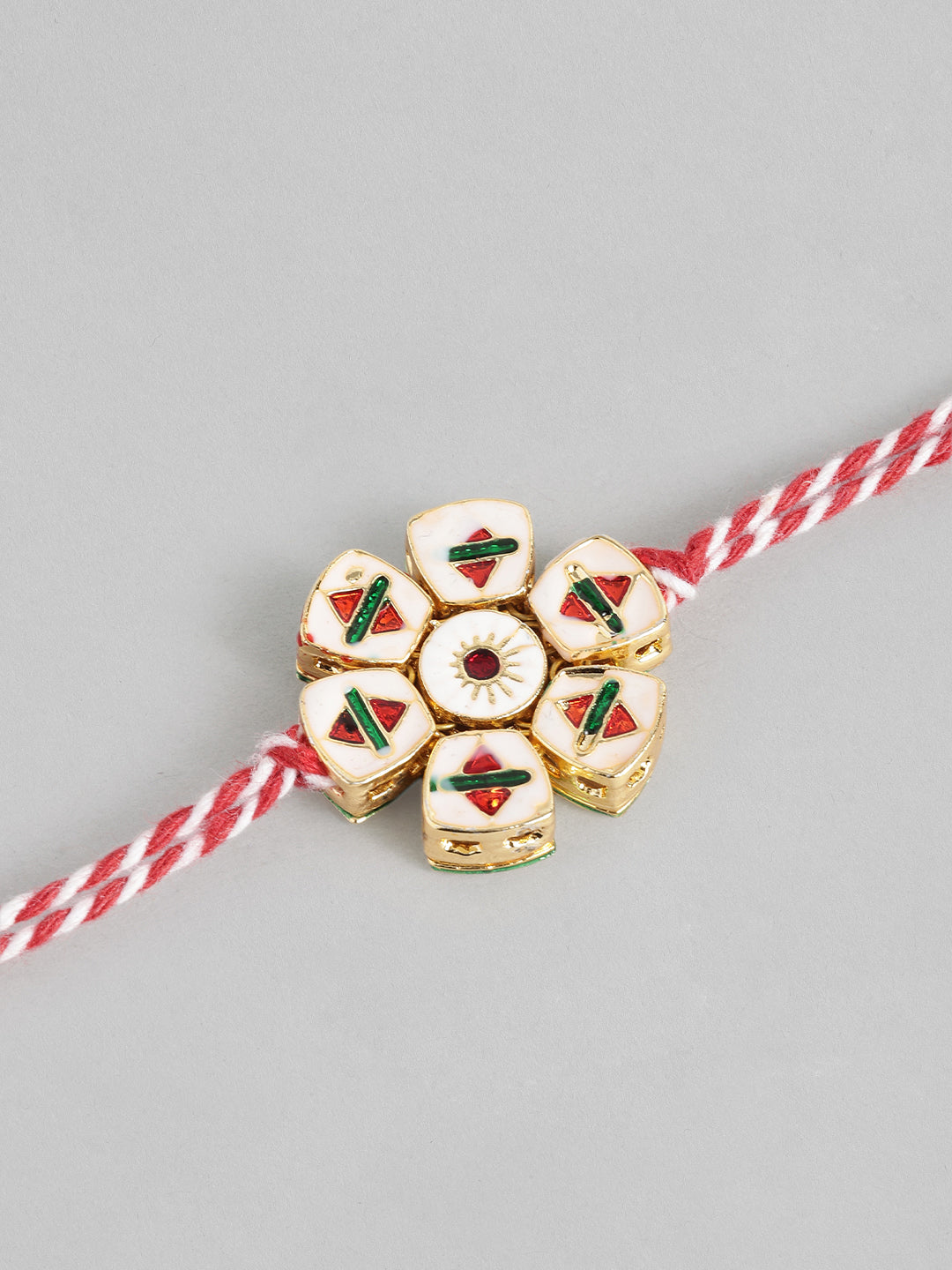 Multi Colour Brass Kundan Rakhi set of 2