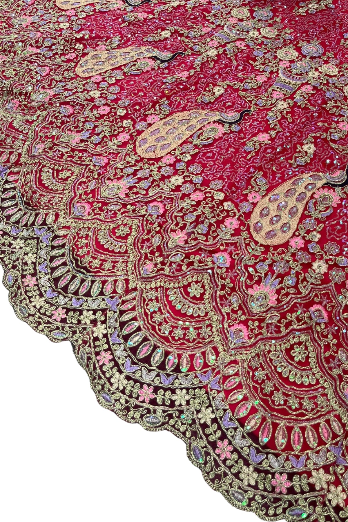 Red Coding Sequins Work Butterfly Net Lehenga Set