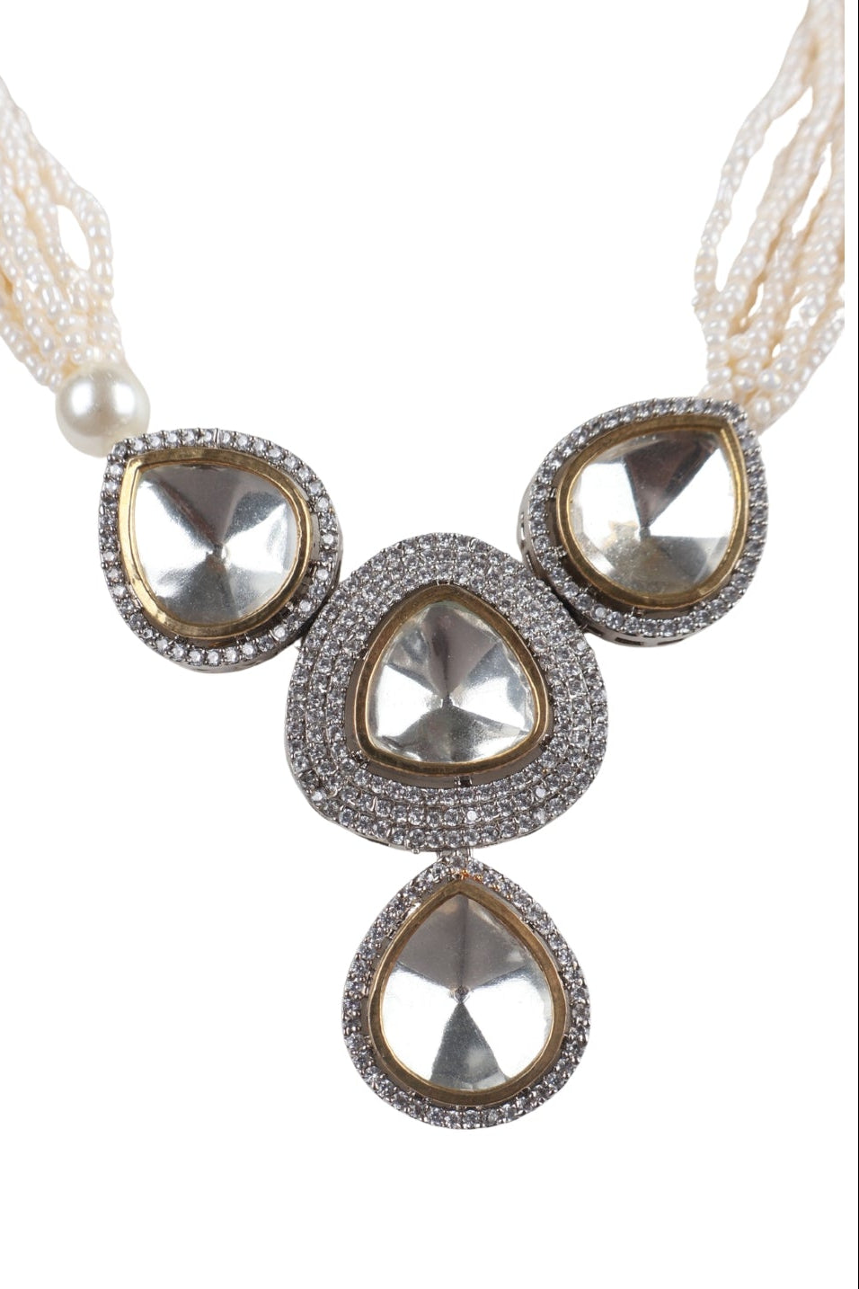Ivory Pearl Kundan Drop Choker Necklace Set with Earrings