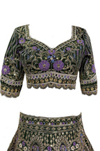 Flared mono satin silk lehenga with sequins cut work can-can layers blouse and dupatta for wedding and festive wear