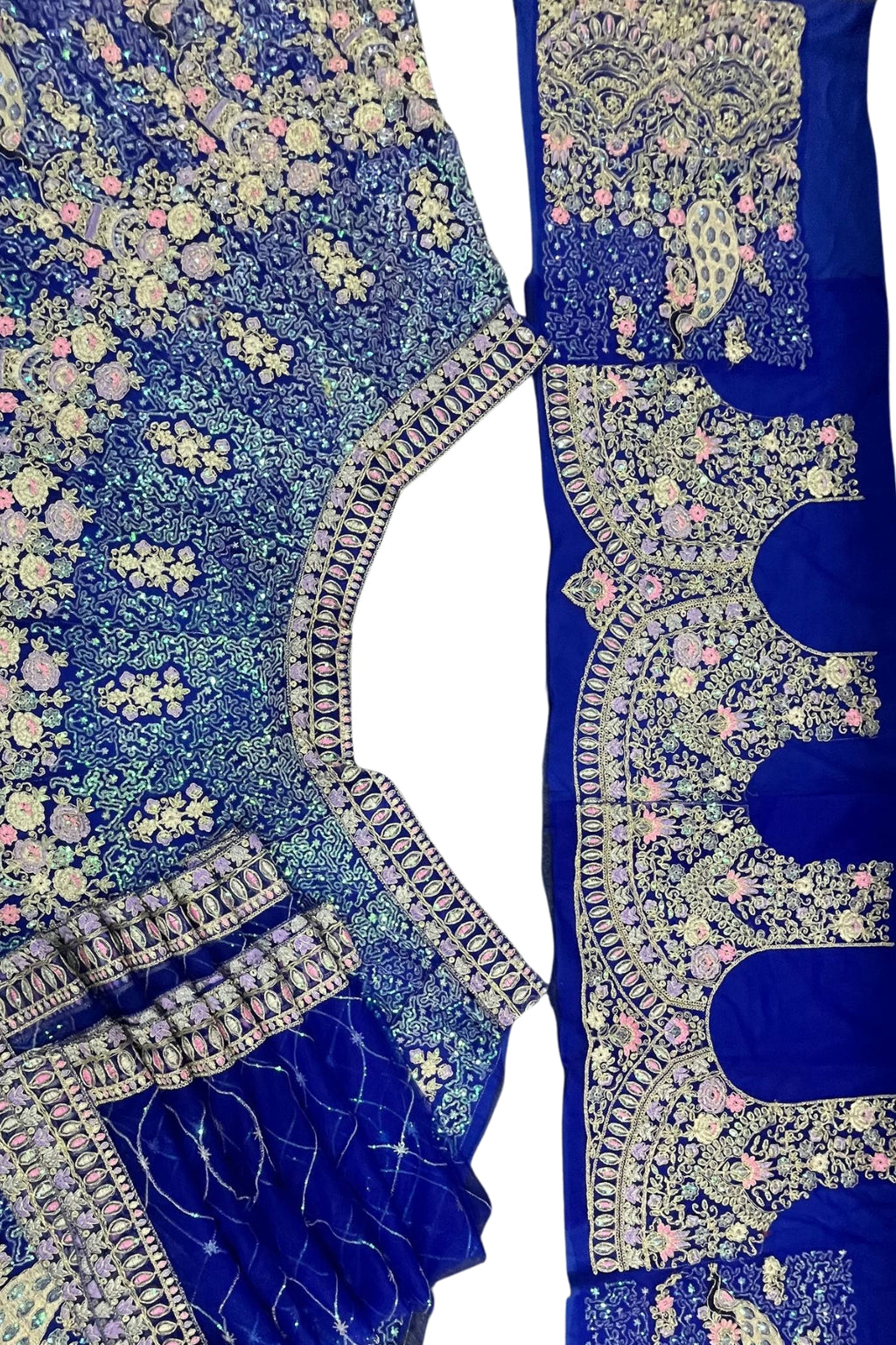 Royal blue butterfly net lehenga with coding sequins embroidery for wedding and party wear