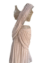 Elegant mirror work faux georgette ready-to-wear saree for wedding and party wear
