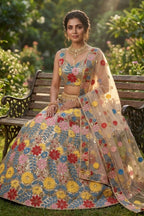 Semi-Stitched Soft Mono Net Heavy Sequins Embroidered Lehenga