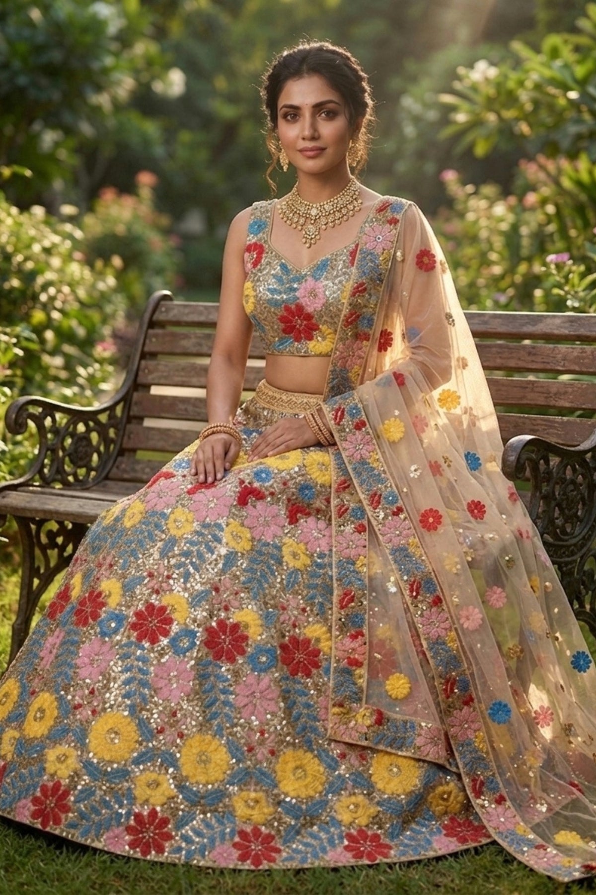 Semi-Stitched Soft Mono Net Heavy Sequins Embroidered Lehenga