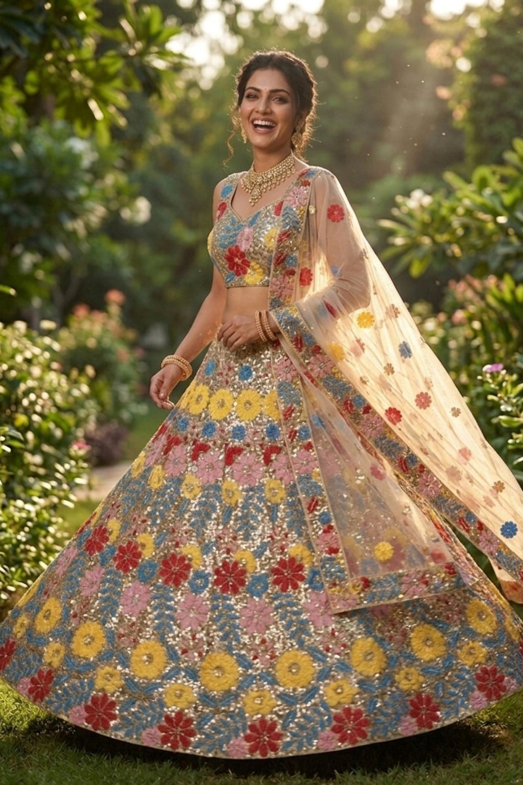 Semi-Stitched Soft Mono Net Heavy Sequins Embroidered Lehenga