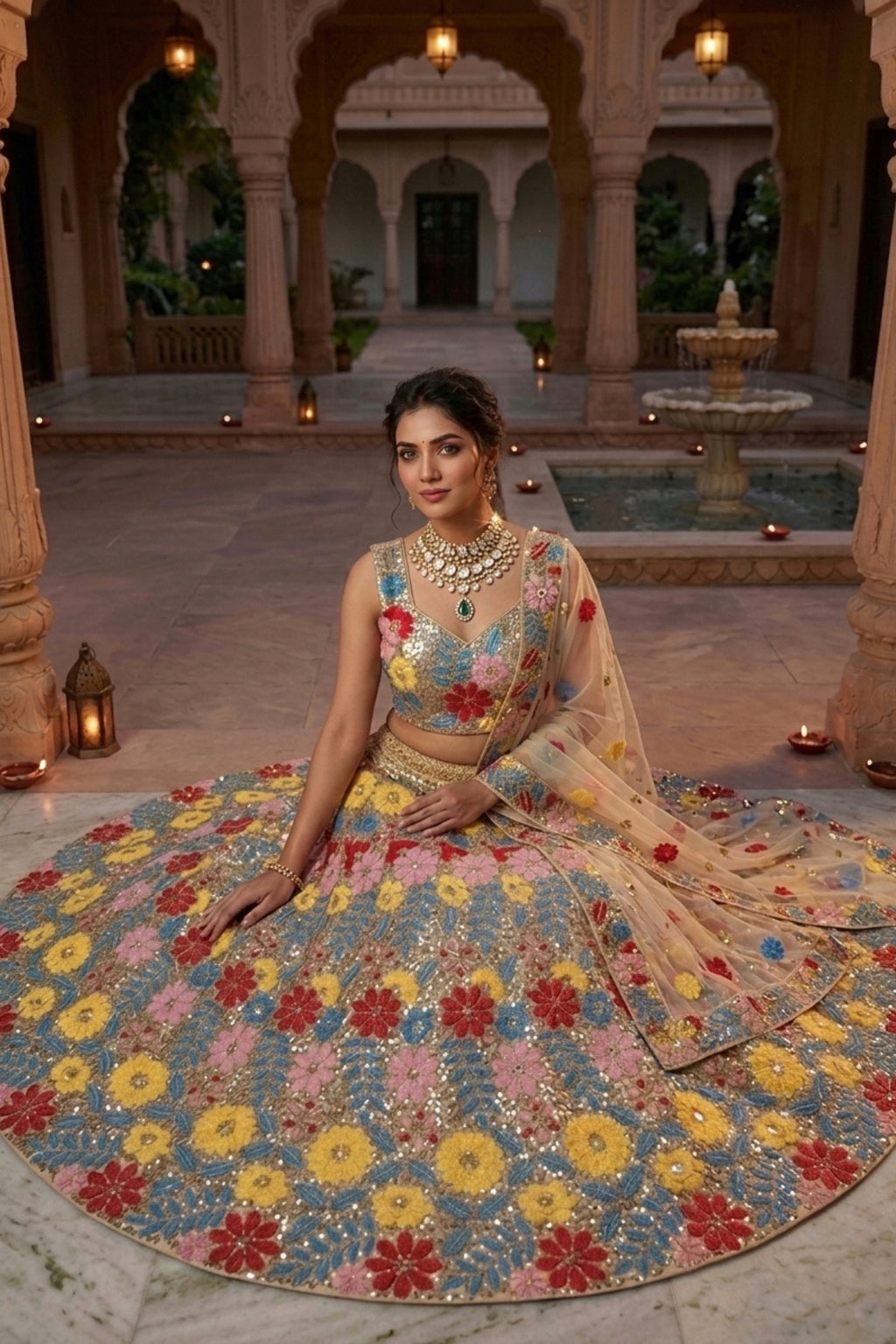Semi-Stitched Soft Mono Net Heavy Sequins Embroidered Lehenga
