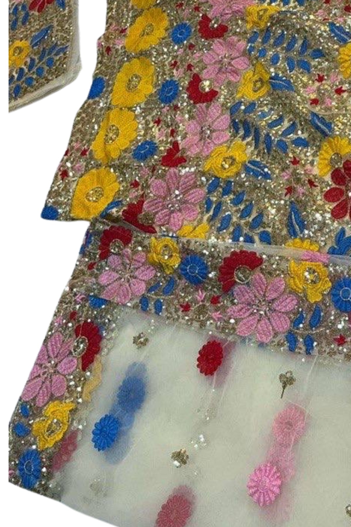 Semi-Stitched Soft Mono Net Heavy Sequins Embroidered Lehenga