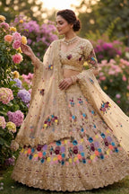 Semi-Stitched Champagne Gold Floral Embroidered Sequins Lehenga