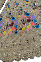 Semi-Stitched Champagne Gold Floral Embroidered Sequins Lehenga