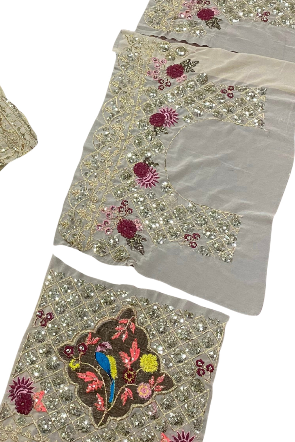 Semi-Stitched Champagne Gold Floral Embroidered Sequins Lehenga