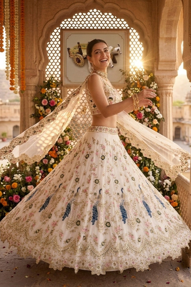 Semi-Stitched Fox Georgette Sequins Embroidered Cutwork Lehenga Main Image