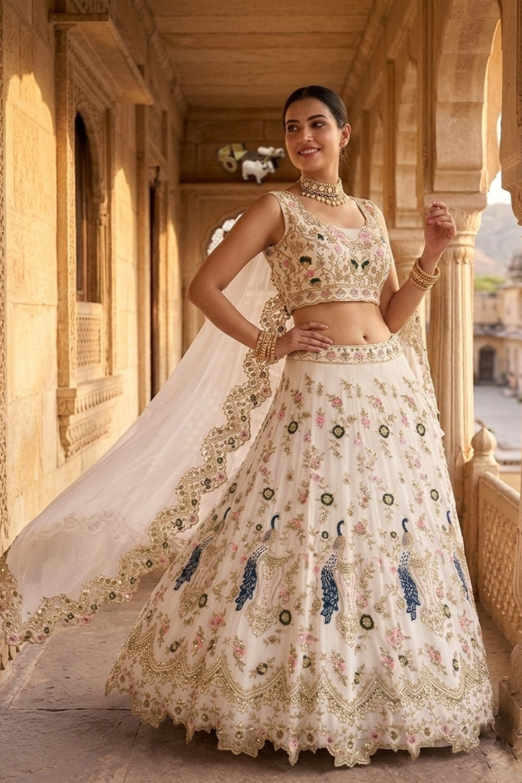 Semi-Stitched Fox Georgette Sequins Embroidered Cutwork Lehenga