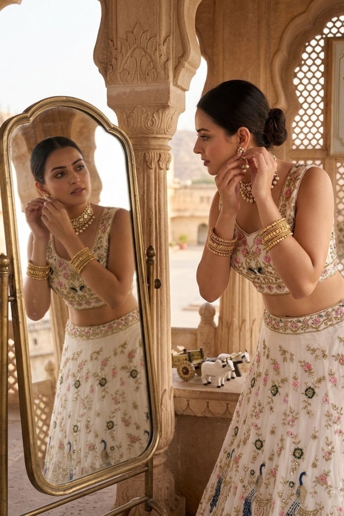 Semi-Stitched Fox Georgette Sequins Embroidered Cutwork Lehenga