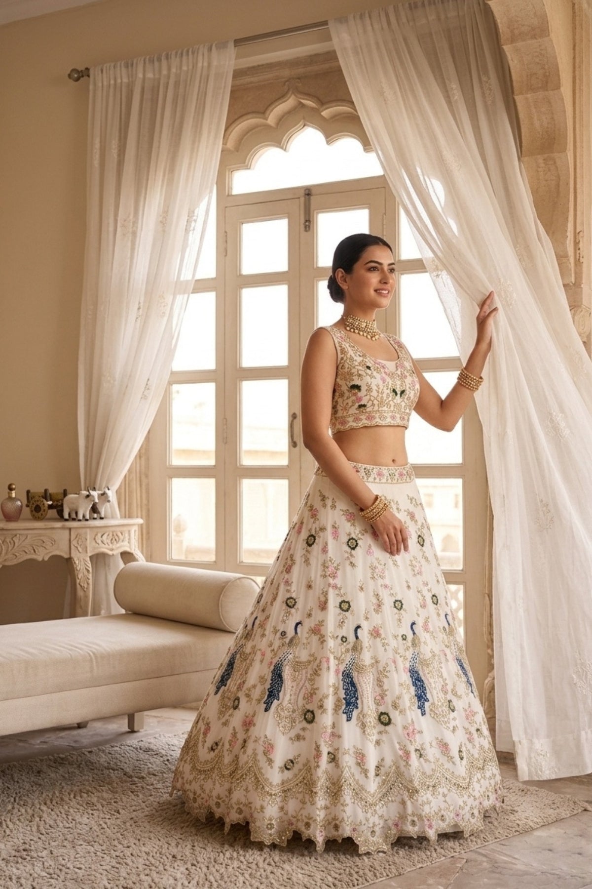 Semi-Stitched Fox Georgette Sequins Embroidered Cutwork Lehenga