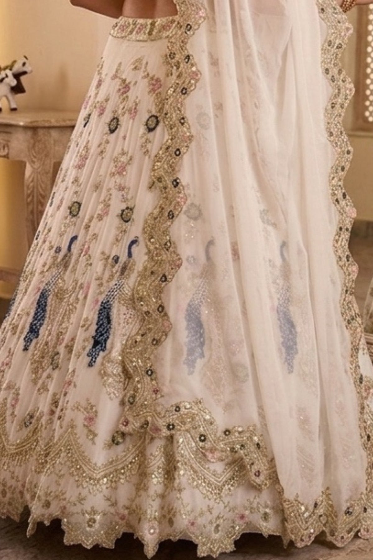Semi-Stitched Fox Georgette Sequins Embroidered Cutwork Lehenga